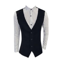 SKR023 Custom Slim Striped Long Sleeve Shirt Men's Fake Two Piece Shirt Manufacturer SKR023 Custom Slim Striped Long Sleeve Shirt Men's Fake Two Piece Shirt Manufacturer